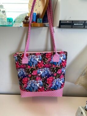 Floral Blue Possum Print Tote Bag with Pink Accents
